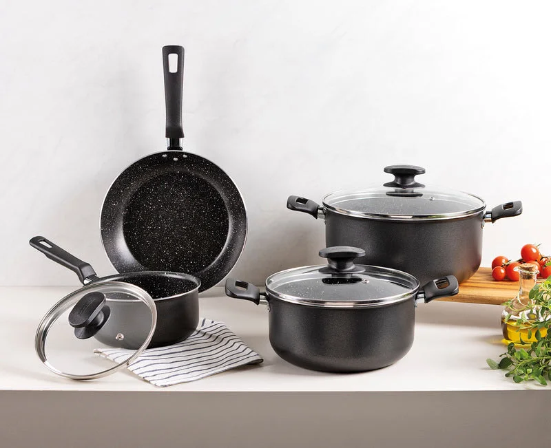 ترامونتينا Tramontina Black Aluminum Cookware Set with Interior and Exterior Starflon Excellent Nonstick Coating 7 pieces